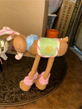 Source Unknown Brown Plush Reindeer with Pink and Green Accents